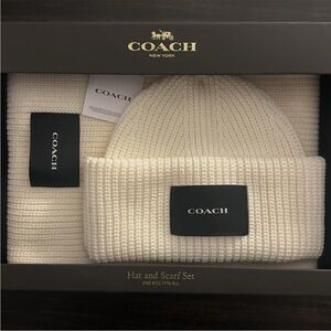 Coach Ivory Knit Beanie Hat and Scarf Set New In Box